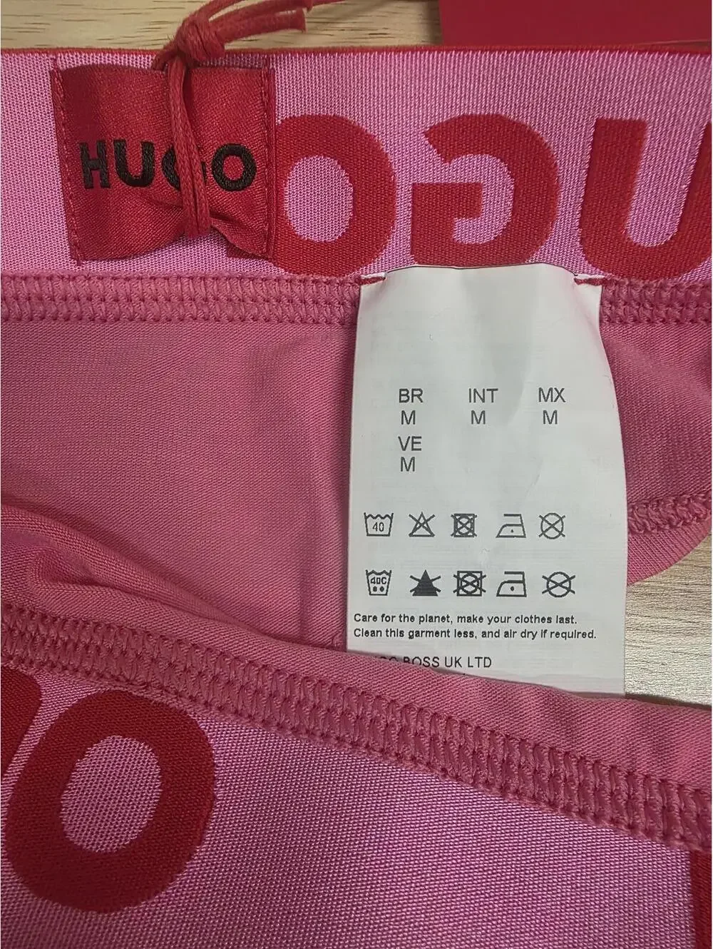 HUGO CUT‑OUT WAISTBAND COTTON THONG BRIGHT MAGENTA SIZE M